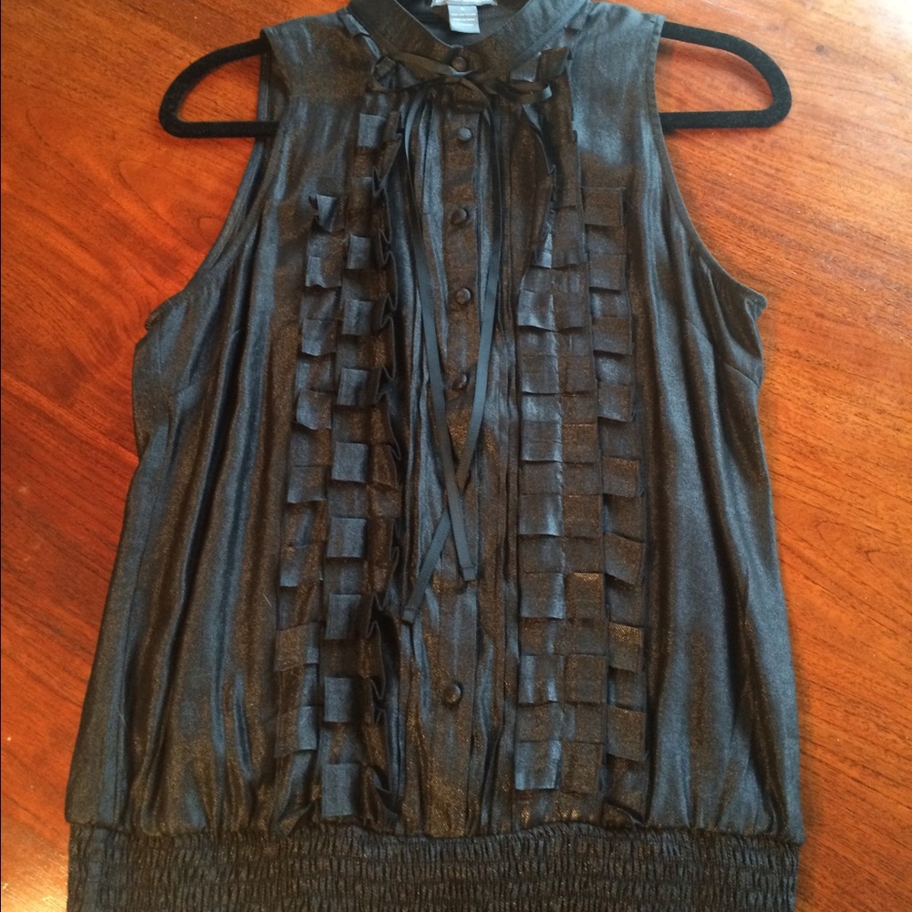 COPY - Black metallic sleeveless tuxedo blouse si…